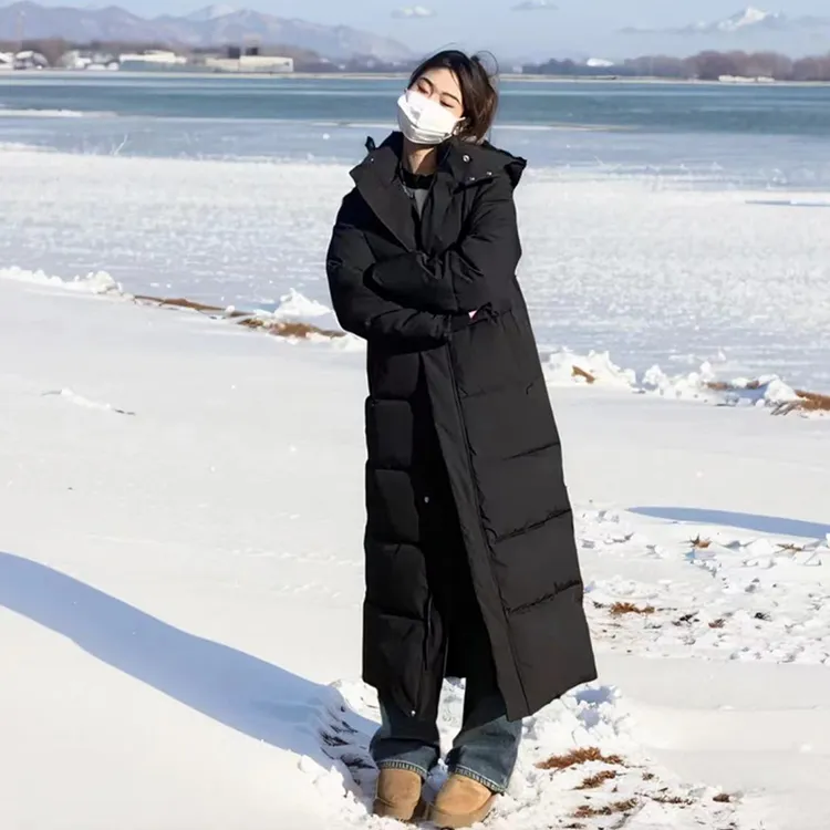 中戏羽绒服男女明星冬季黑色超长款过膝加厚情侣大码艺考校服外套