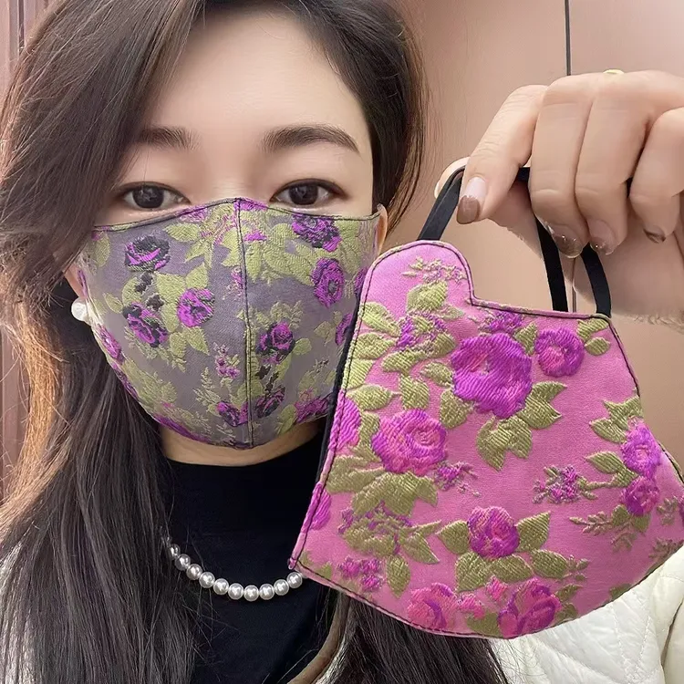 冬季立体提花加棉口罩国潮风防尘防晒透气可调节水洗防风保暖面罩