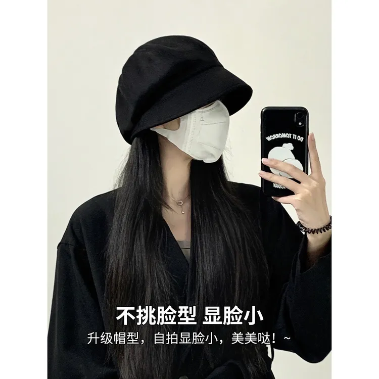 帽子女秋冬日系素颜遮脸百搭麂皮绒渔夫显脸小堆堆帽大头围贝雷帽
