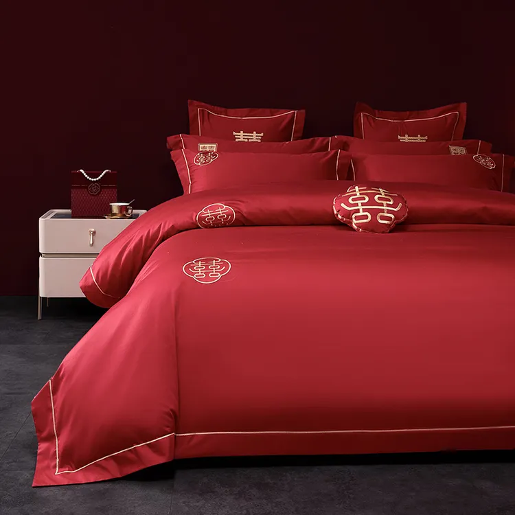 新款床上用品结婚婚房大红色喜庆喜被新婚用婚庆四件套亲肤棉套件