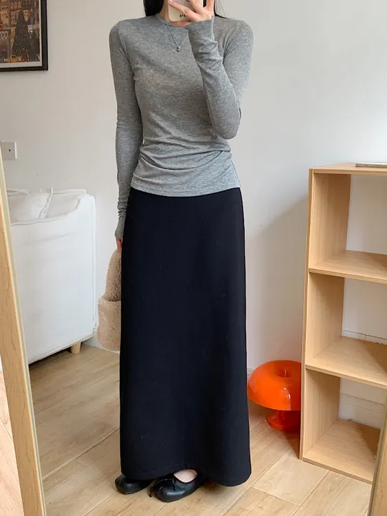 【加绒】黑色/灰色半身裙女2024年秋冬韩版纯色简约宽松显瘦长裙