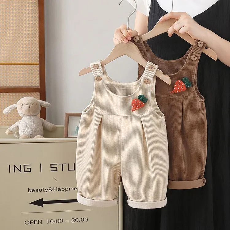 洋气时髦女童灯芯绒背带2024新款小童秋季裤子婴儿女宝宝背带裤