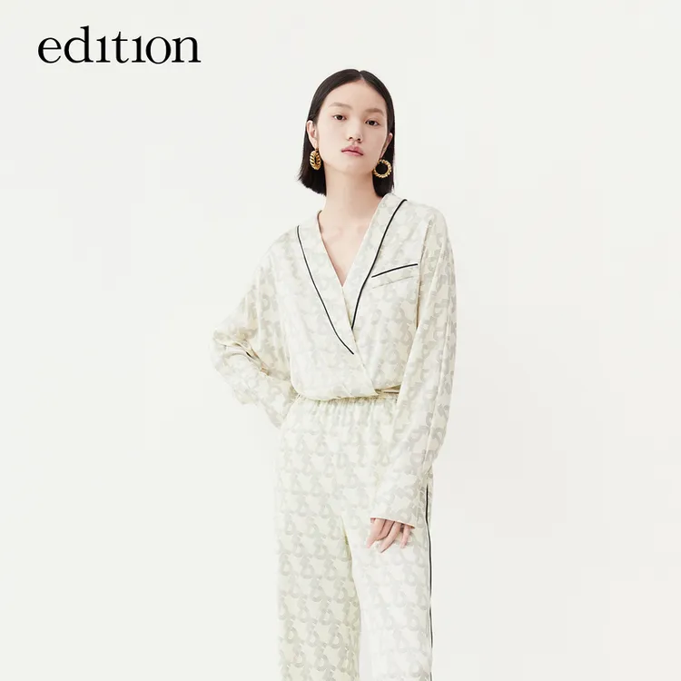 【商场同款】edition青果领桑蚕丝印花小香风上衣#EBC1TOP012