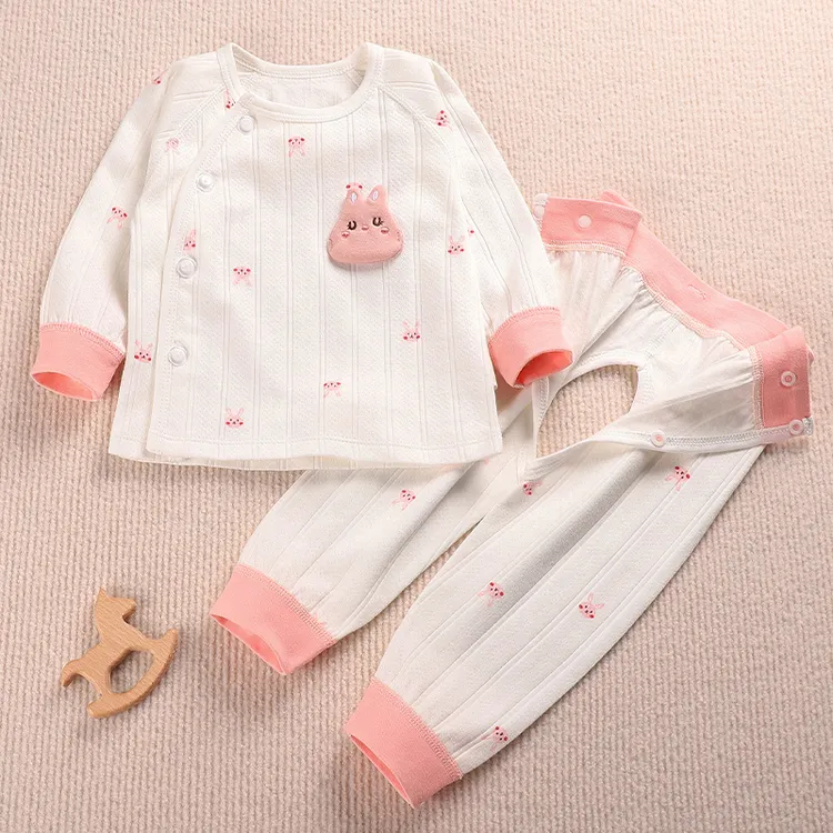 新生儿纯棉套装无骨开裆0-12个月婴幼儿外穿单层上衣服线裤两件套