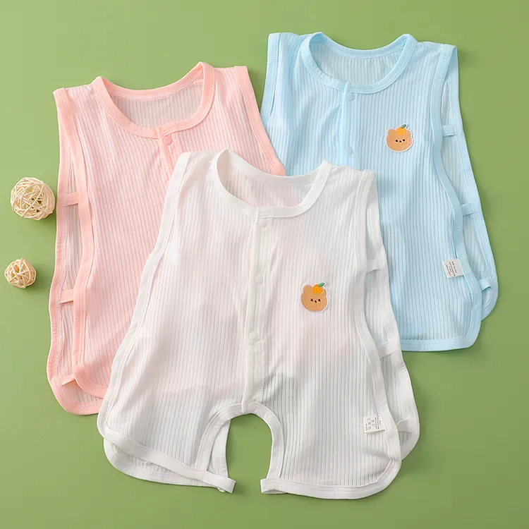 婴儿衣服琵琶连体夏季薄款男女宝宝轻薄透气背心无袖爬服开裆哈衣