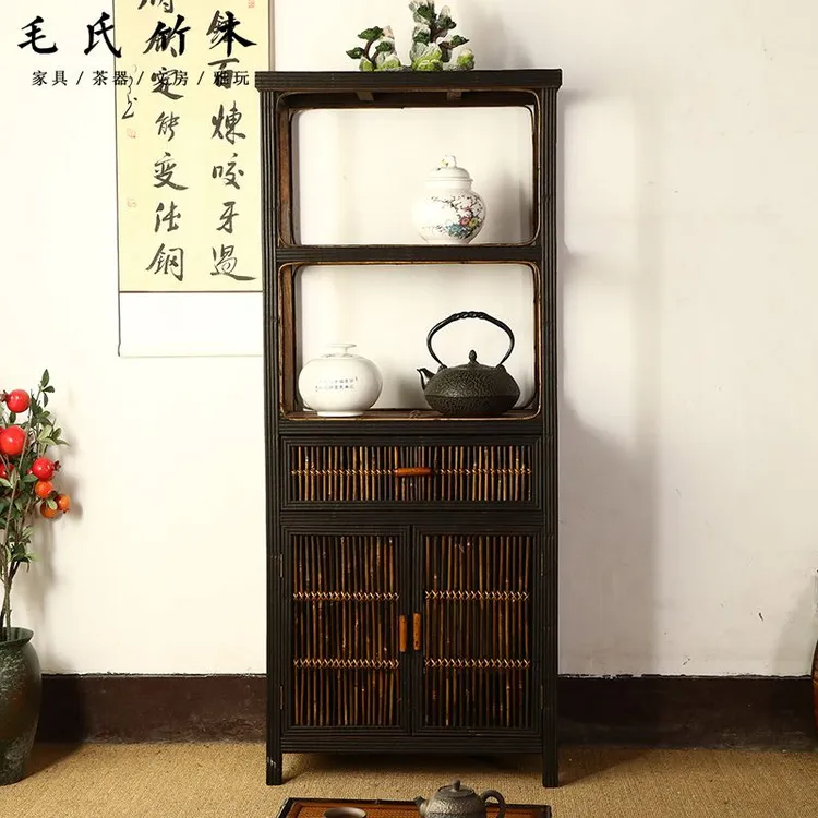 竹制博古架茶水柜茶道摆架仿古多宝阁复古置物架子茶叶柜