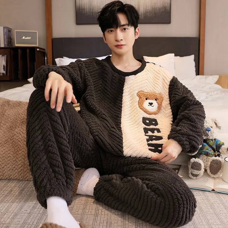男士睡衣秋冬款加厚加绒珊瑚绒2023新款青少年冬天保暖家居服套装