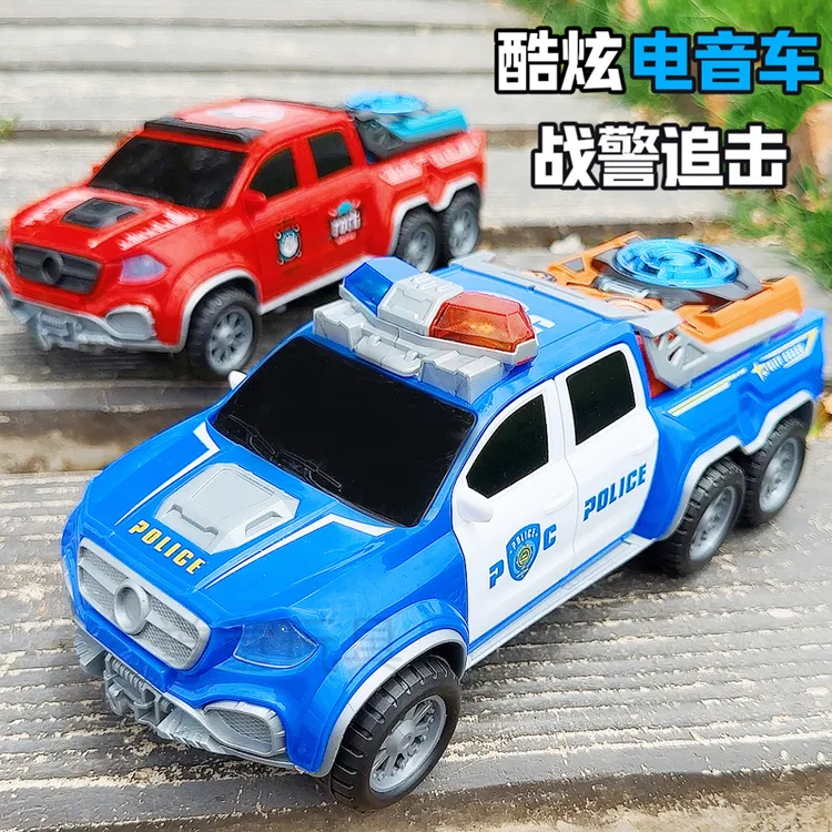 电动炫酷自动开门电音车玩具男孩警车声光音乐旋转益智玩具车礼物