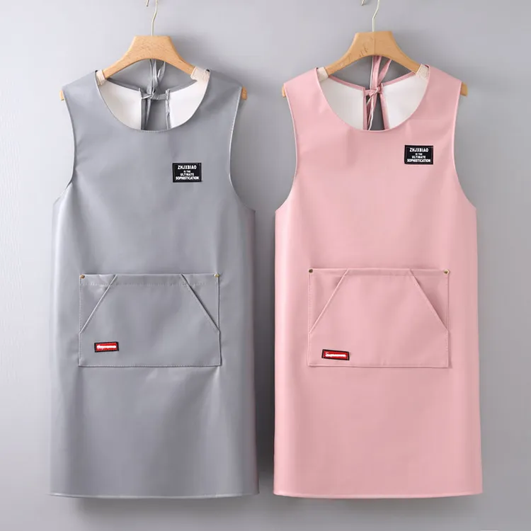 软皮革坎肩围裙防水防油家用厨房做饭耐脏水产餐饮专用男女工作服