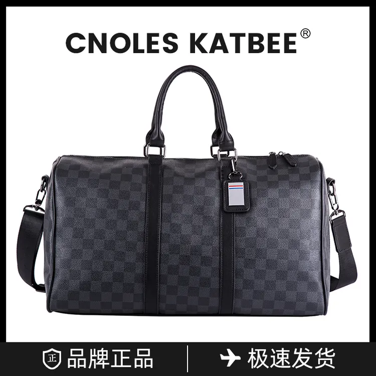 Cnoles katbee男士轻奢时尚休闲牛皮旅行格子商务单肩大容量背包