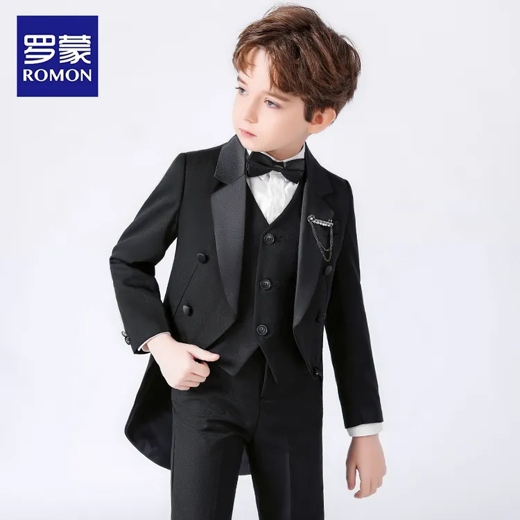Romon/罗蒙童装男孩西装套装男童西服儿童修身燕尾服演出服主持人