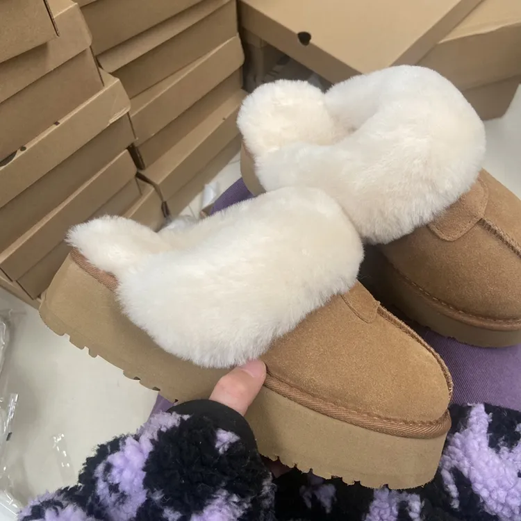 增高4cm真牛皮2025拖鞋女厚底毛毛拖包头拖外穿雪地靴秋冬保暖