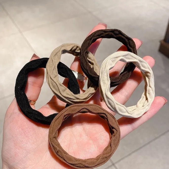 5条装韩版简约花纹发圈加粗高弹力成人百搭黑色头绳头饰发饰发绳