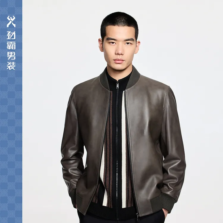 【精选绵羊皮】劲霸男装秋季男士皮衣外套帅气修身皮夹克|BPLE3320