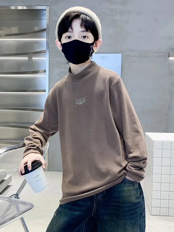 【双面德绒】男童秋冬长袖中大童半高领打底衫加厚磨毛儿童保暖上衣