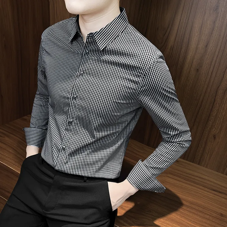 小格子长袖衬衫男款爆款2025新款成熟痞帅男装秋季高级感男士衬衣