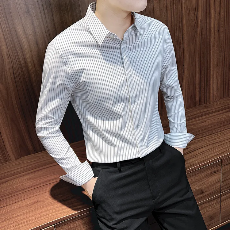 条纹衬衫男款长袖2025新款爆款成熟痞帅潮流男装修身男士商务衬衣