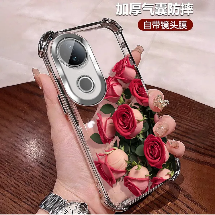 玫瑰花适用vivos20手机壳气囊防摔S20Pro小清新全包镜头膜女士ins