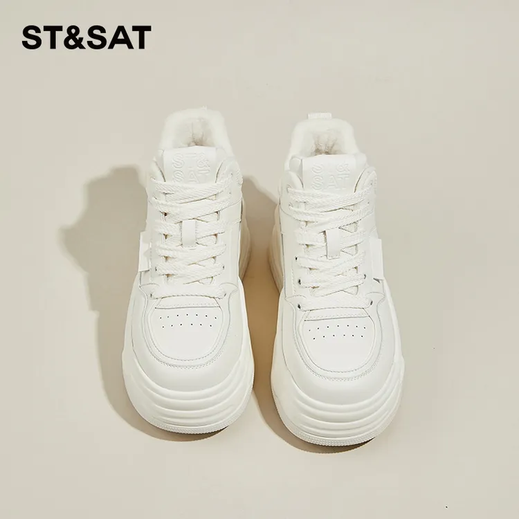 星期六厚底加绒高帮棉鞋女内增高小白鞋2025冬季新款小个子休闲鞋