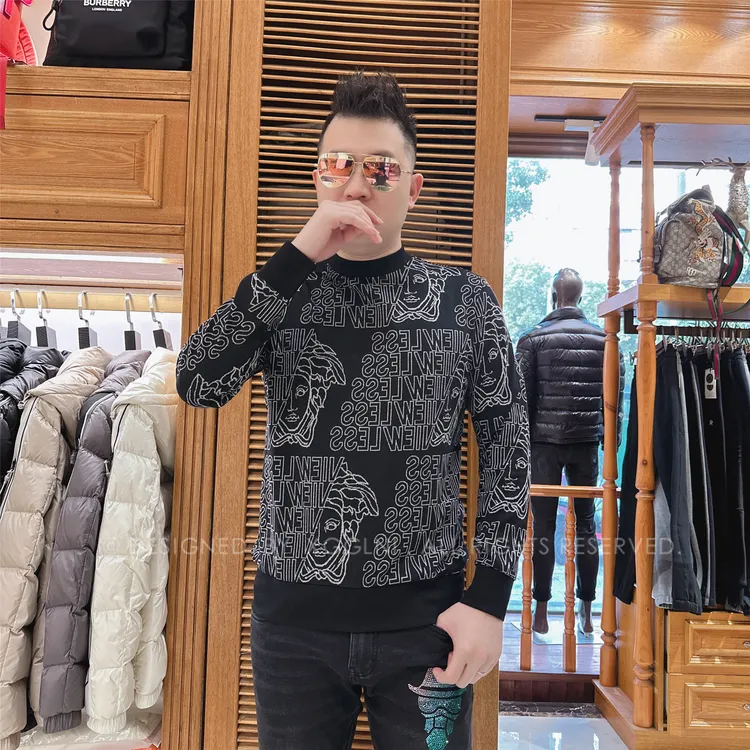 秋冬款NL黑灰字母花男士品质高端轻奢洋气上档次长袖t恤潮牌男装