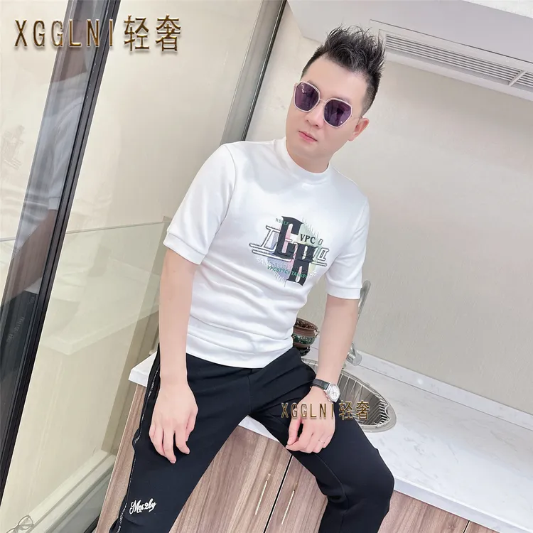 秋冬款VPC胸前CH压胶大字母男士品质高端轻奢洋气上档次潮短袖t恤