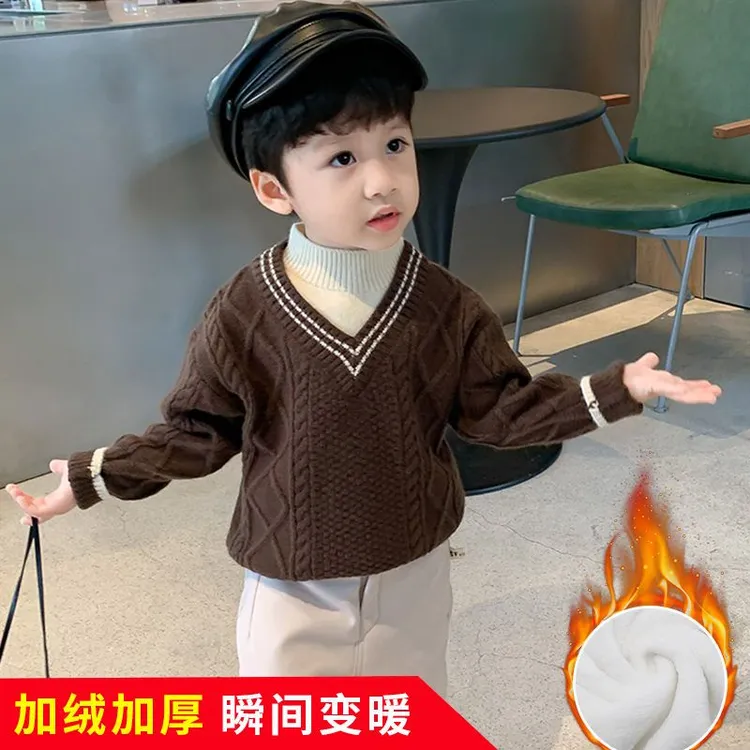 宝宝毛衣男童针织衫秋冬小童冬季套头假两件婴儿秋装儿童冬装洋气