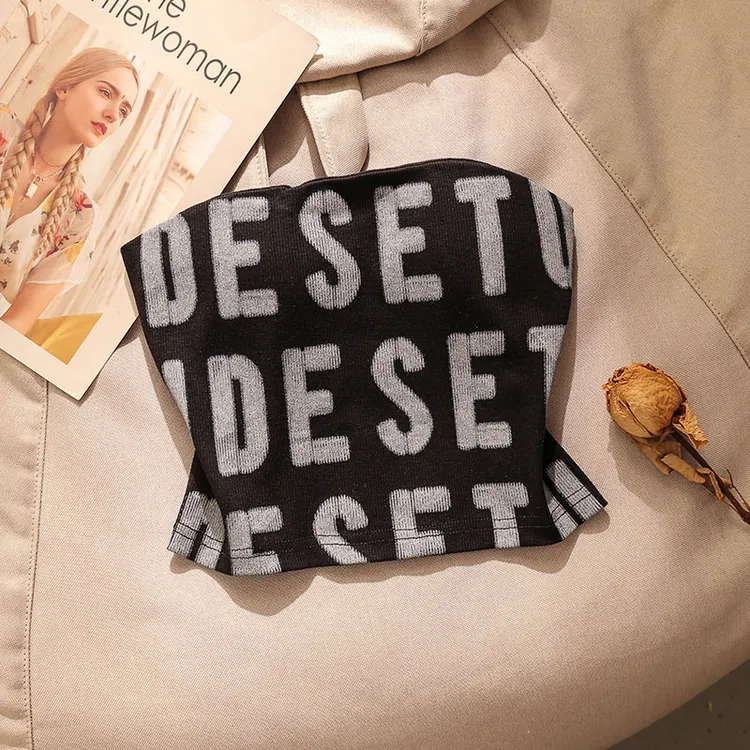 法式甜酷辣妹字母短款抹胸别致小吊带背心女内搭外穿打底无袖上衣