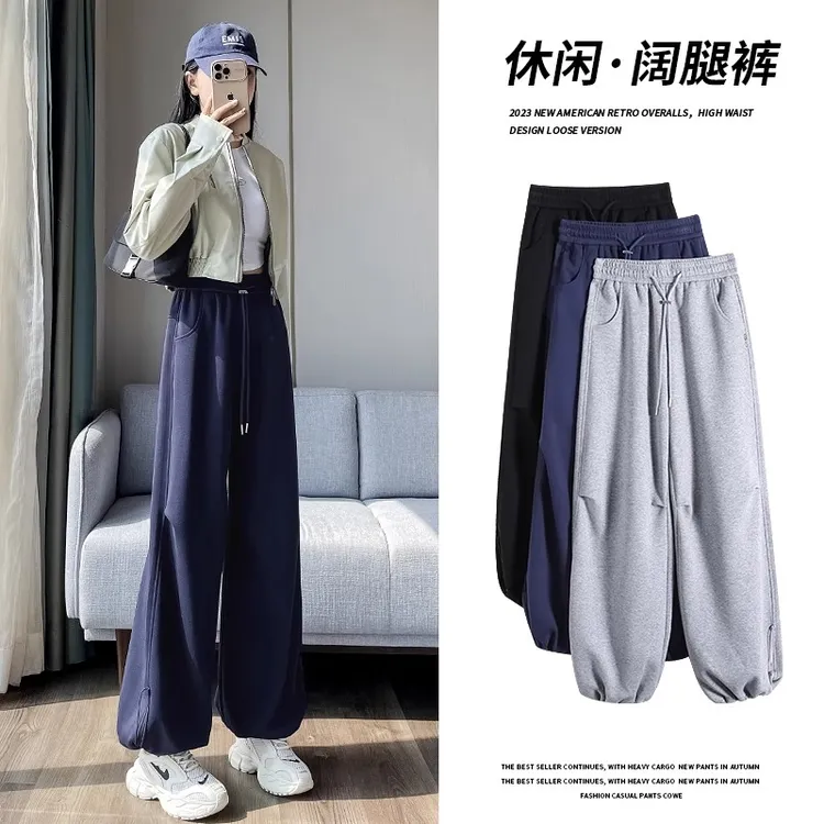 爆款休闲运动裤女春秋2025新款高腰宽松灯笼裤时尚抽绳束脚卫裤女