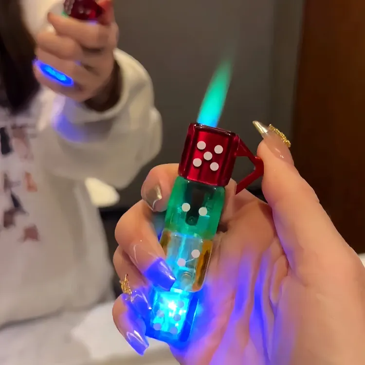 创意个性网红跑马灯炫酷高颜值骰子发光防风打火机送男女友礼物