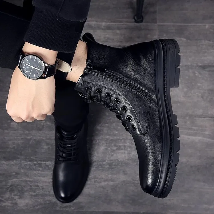 马丁靴男夏季透气2024新款英伦风真皮高帮靴子增高皮鞋切尔西短靴