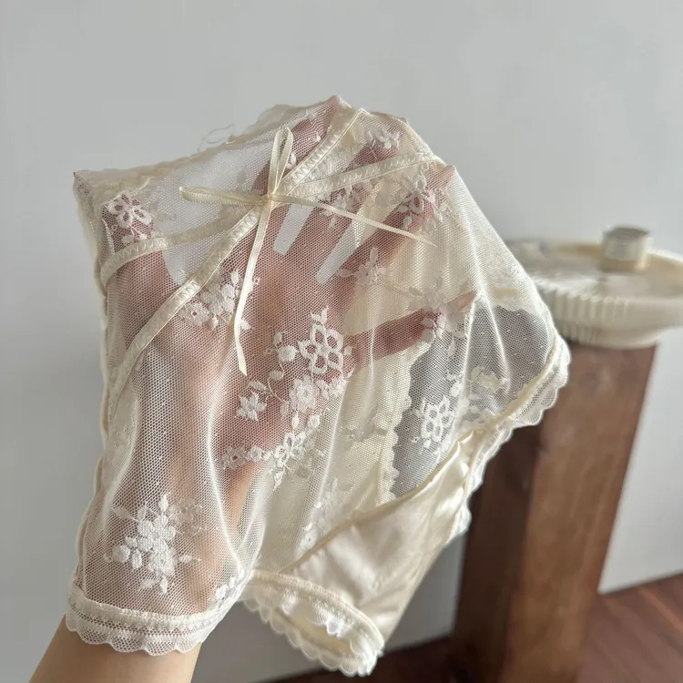 Rich Dragon少女蕾丝花边纯欲可爱半透明性感夏季透气女士内裤