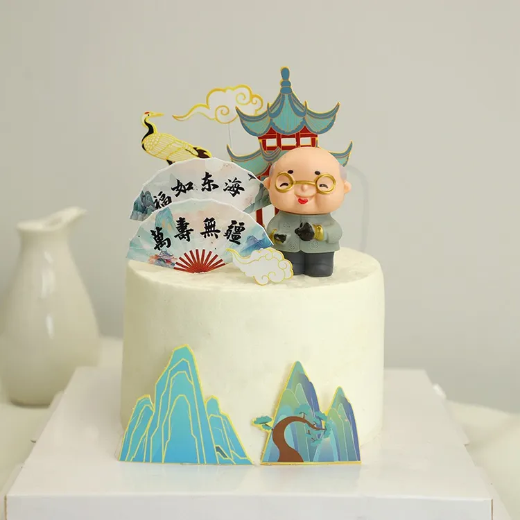 包邮老爷爷凉亭装饰摆件祝寿款仙鹤福如东海寿比南山
