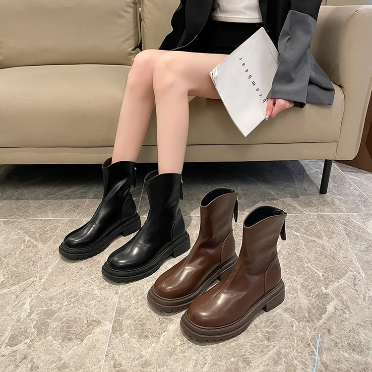 【诺一家加宽加肥大码女鞋】粗腿短靴胖脚马丁靴秋冬粗跟瘦瘦靴圆头