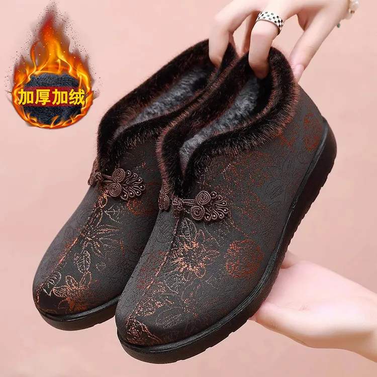 一脚蹬防滑冬季女布鞋棉靴老人鞋鞋子奶奶鞋秋冬加厚平底妈妈鞋