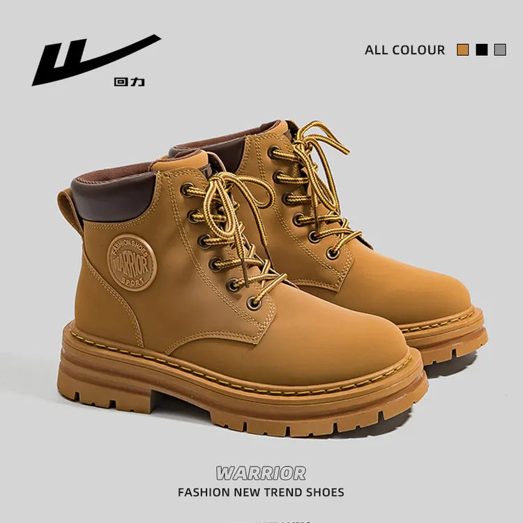 Warrior/回力马丁靴男女百搭高帮时尚厚底秋季皮靴男英伦风男靴