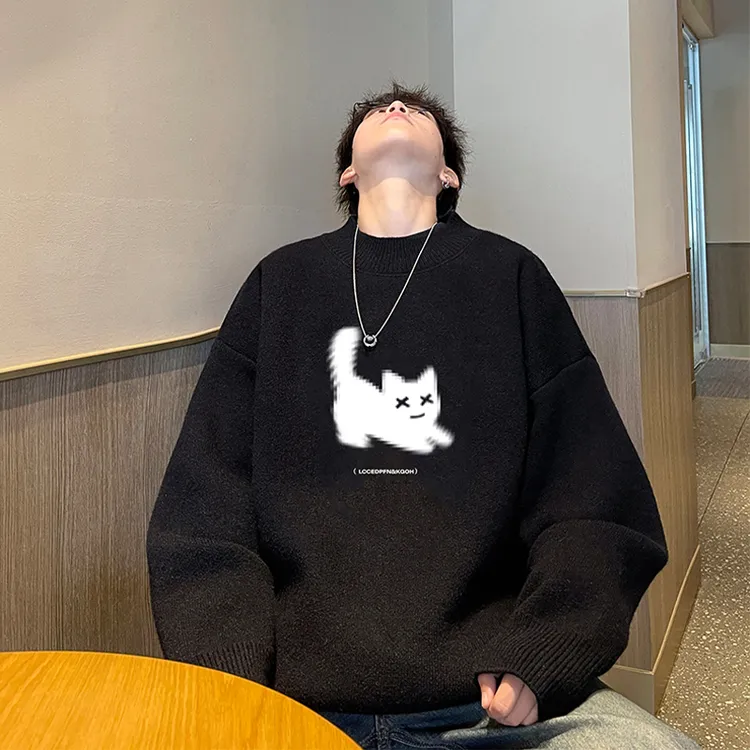 小猫毛衣男款秋冬季加厚日系慵懒风oversize线衣宽松打底针织衫