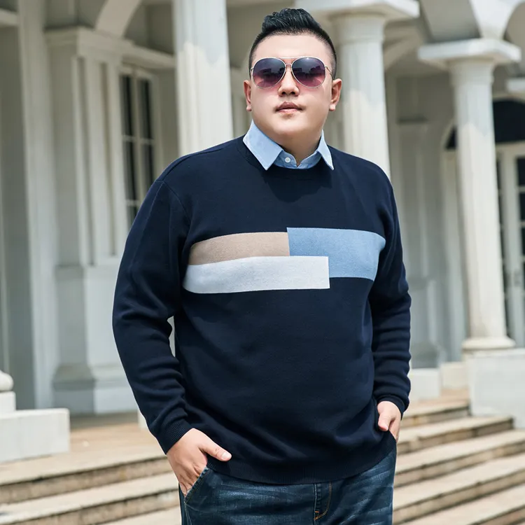 肥佬男装加肥加大码翻领长袖针织衫毛衣特大号衬衫领假两件毛线衫