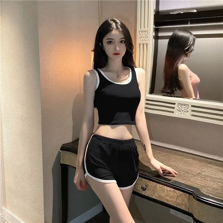 健身体操瑜伽服套装女休闲显瘦短款背心+阔腿短裤夏季运动两件套