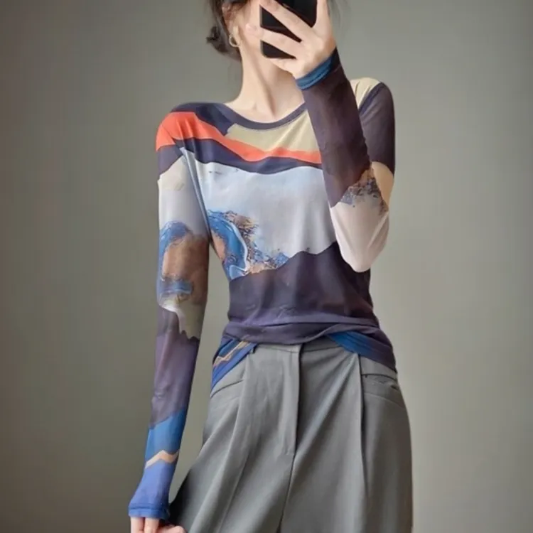 秋季潮牌时尚女装气质衣服正版网纱上衣高级感内搭可外穿打底小衫