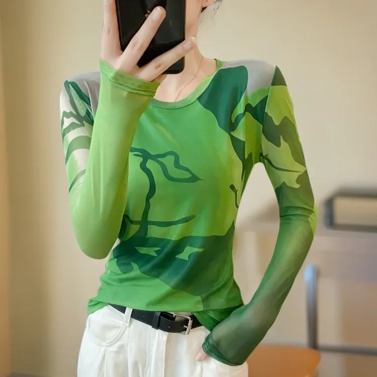 网红洋气炸街女装网纱打底衫爆款2025新款内搭可外穿长袖t恤小衫