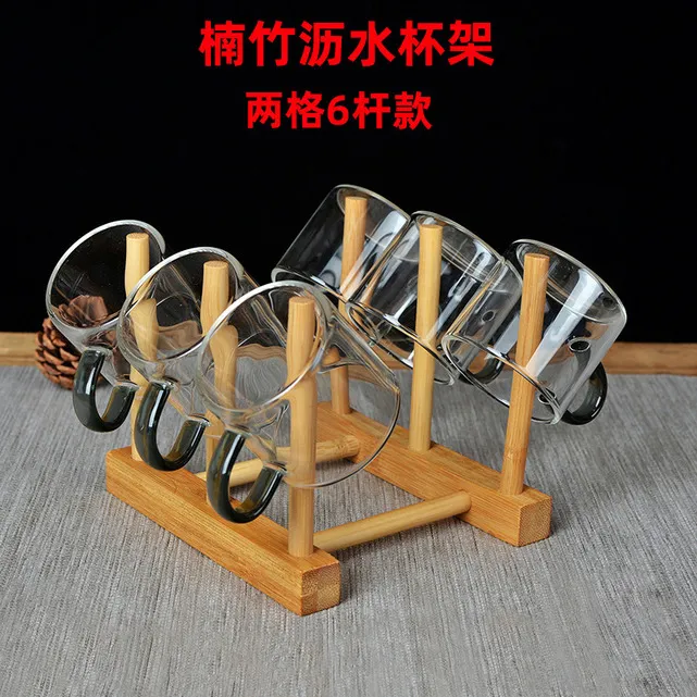 小杯茶杯玻璃杯架子吊挂杯架竹制收纳架挂架储物放杯子神器多功