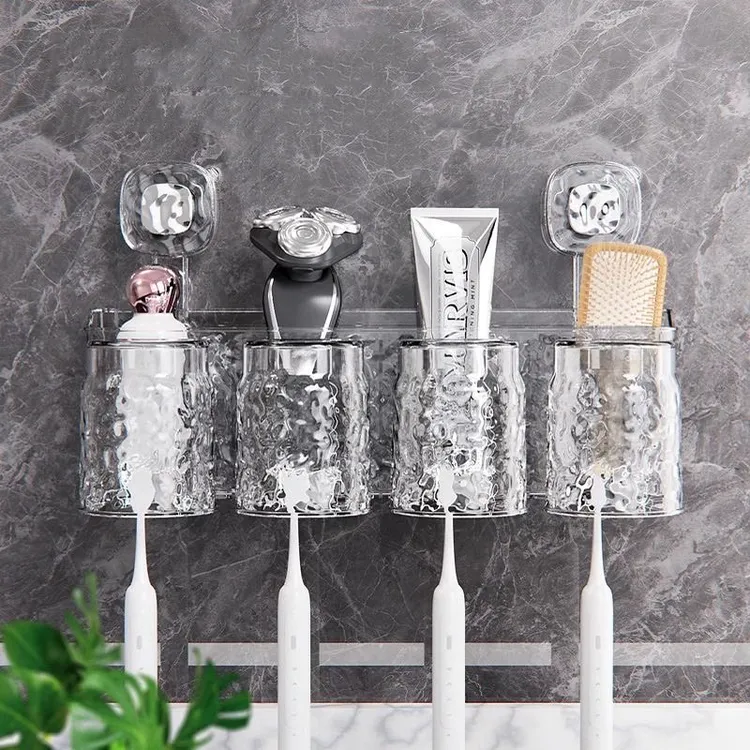 【佳立方】冰川纹吸盘牙刷杯架家用免打孔浴室壁挂漱口杯牙具置物架