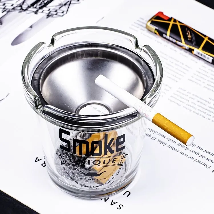 【新疆包邮】北欧漏斗玻璃烟灰缸防飞灰客厅简约耐热防风不锈钢创