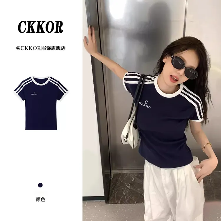 CKKOR修身显瘦休闲百搭宽松印花运动新款短袖t恤女时尚夏季圆领ol