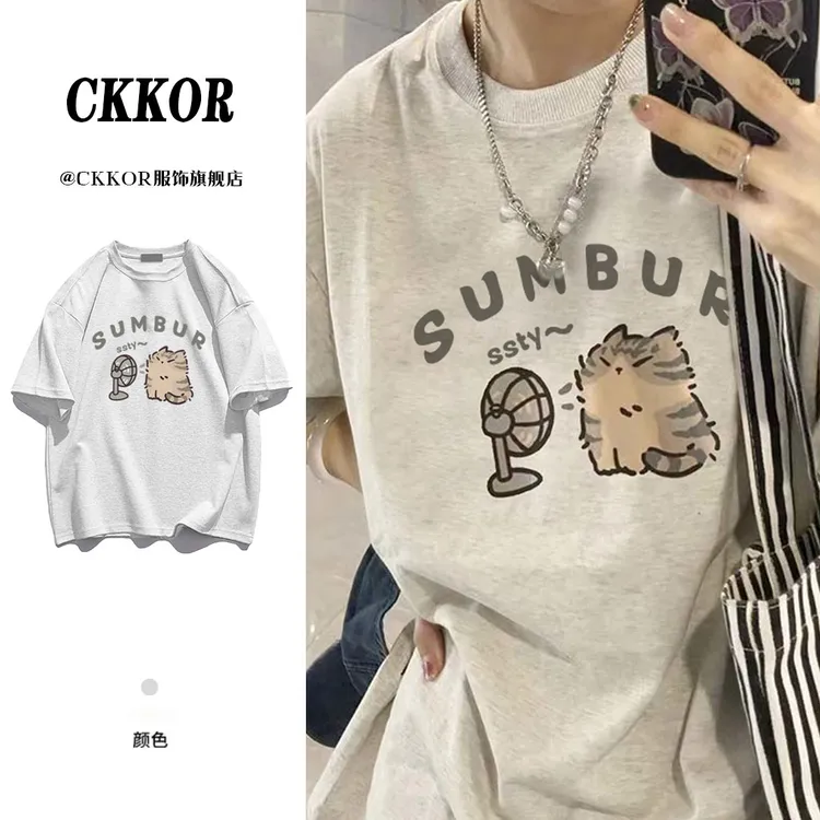 CKKOR重磅纯棉短袖t恤女夏季小众高级感纯欲风别致卡通印花百搭