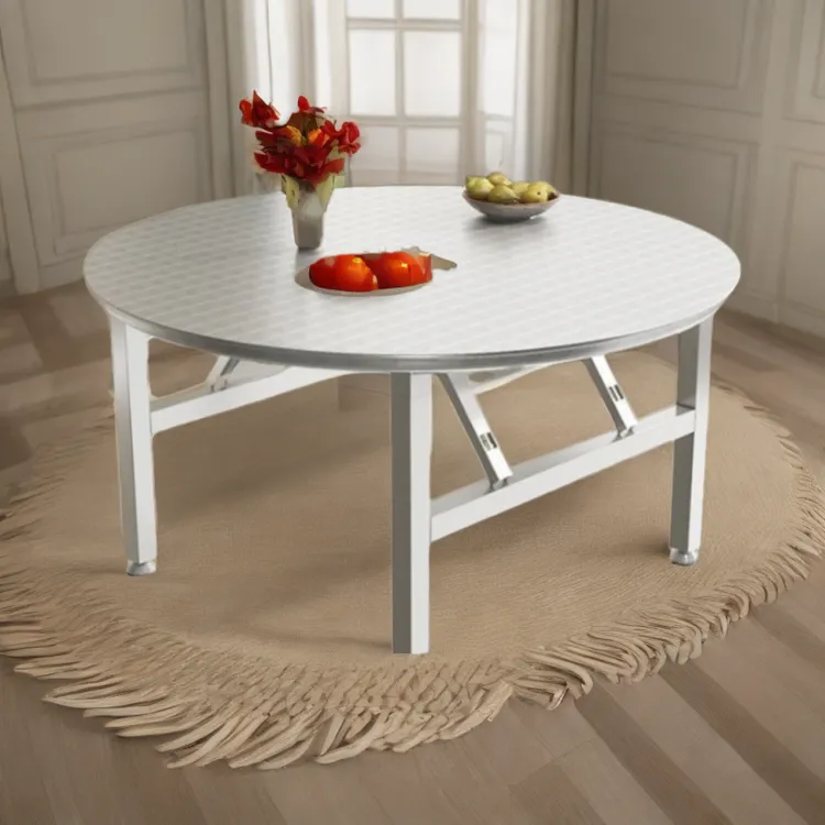 不锈钢折叠餐桌桌子夜宵排档食堂圆桌加厚转盘圆形大圆桌折叠桌子