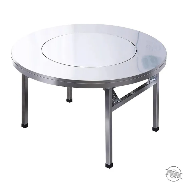 不锈钢可折叠桌家用简易饭桌便携摆摊出租房夜市转盘大圆桌椅餐桌