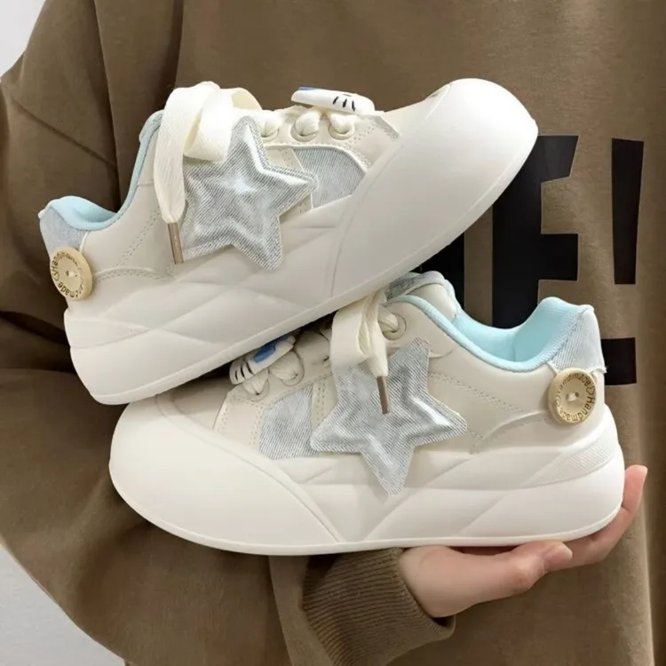 可爱厚底小白鞋女秋季2024新款爆款大头面包鞋设计感百搭休闲板鞋