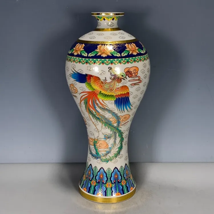 欧洲回流瓷器仿古玩收藏清代乾隆年制描金凤纹梅瓶花瓶装饰摆件