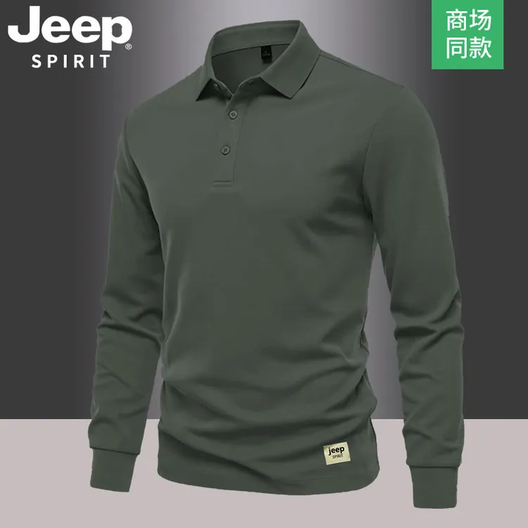 Jeep吉普polo衫男士长袖春秋季翻领商务休闲上衣卫衣百搭纯色T恤